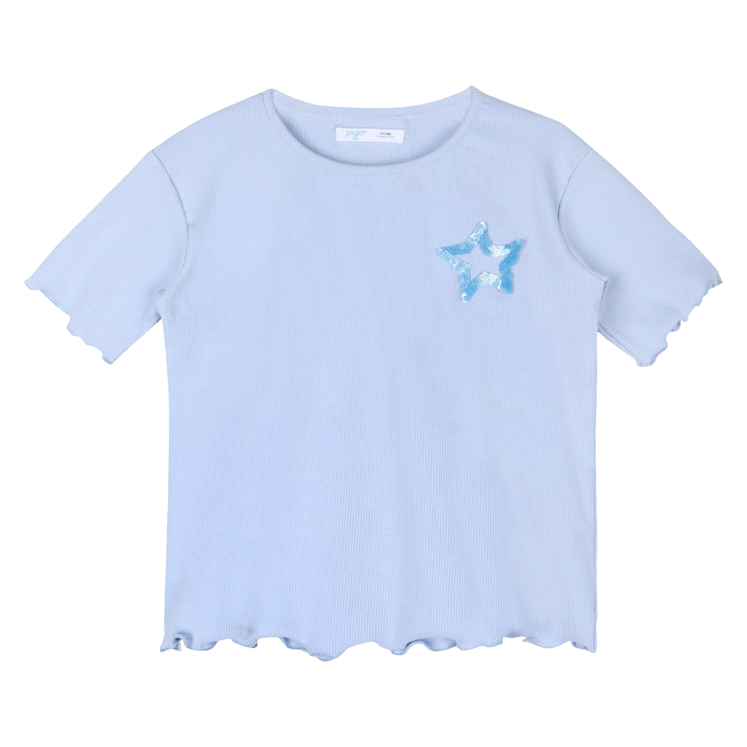 Blue Sequin Star Ribbed Top - piglo kids