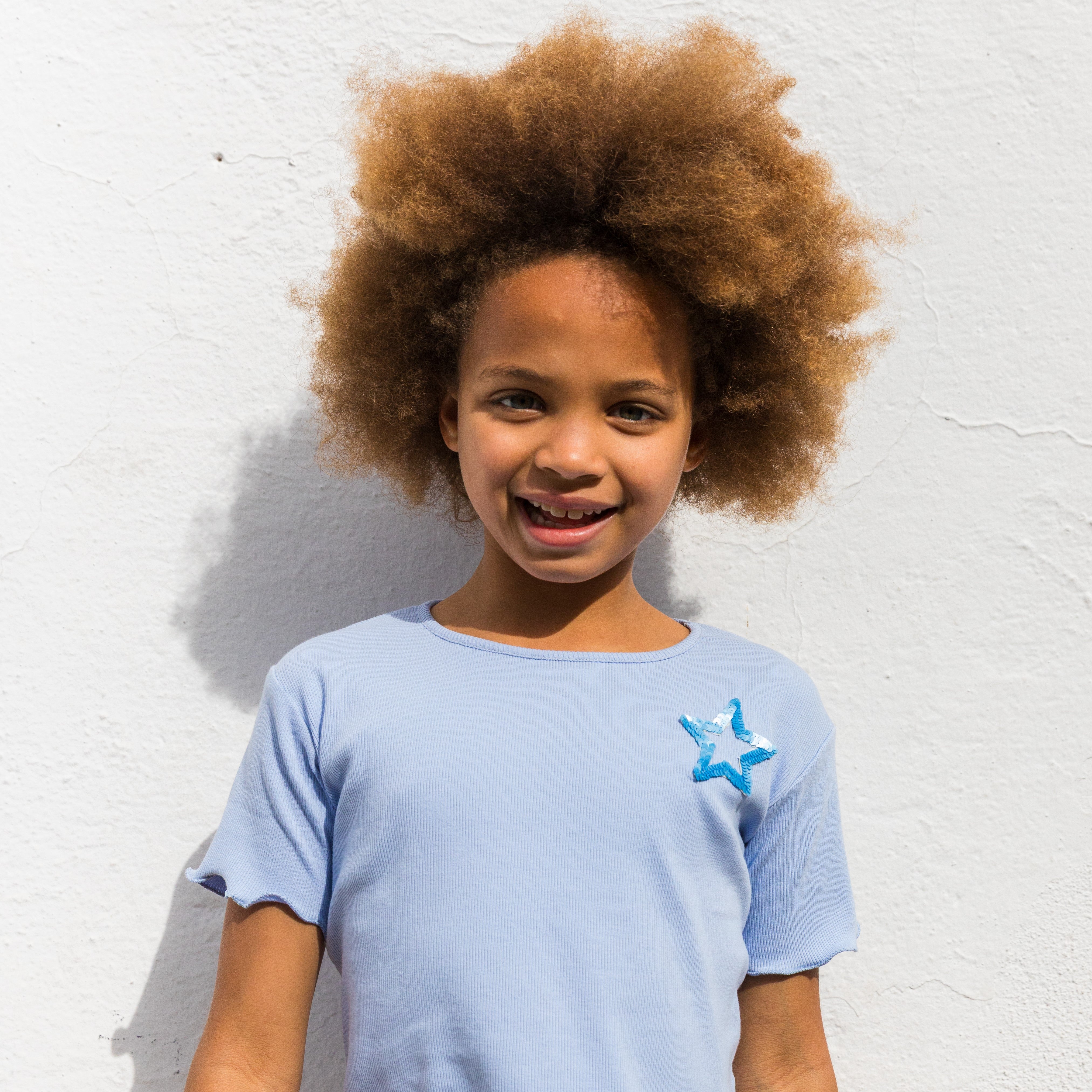 Blue Sequin Star Ribbed Top - piglo kids