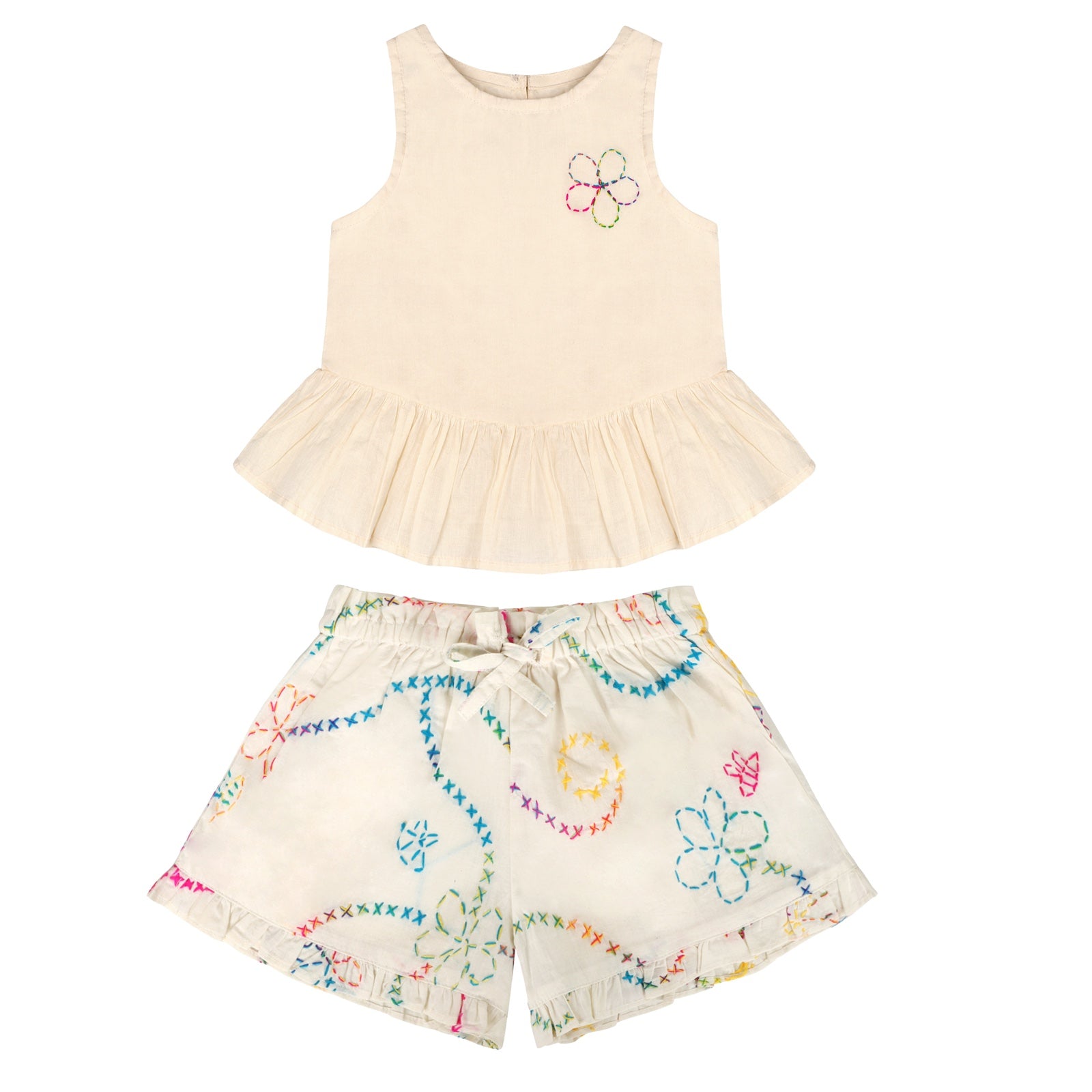 White Color Jardin Top and Shorts Set - piglo kids