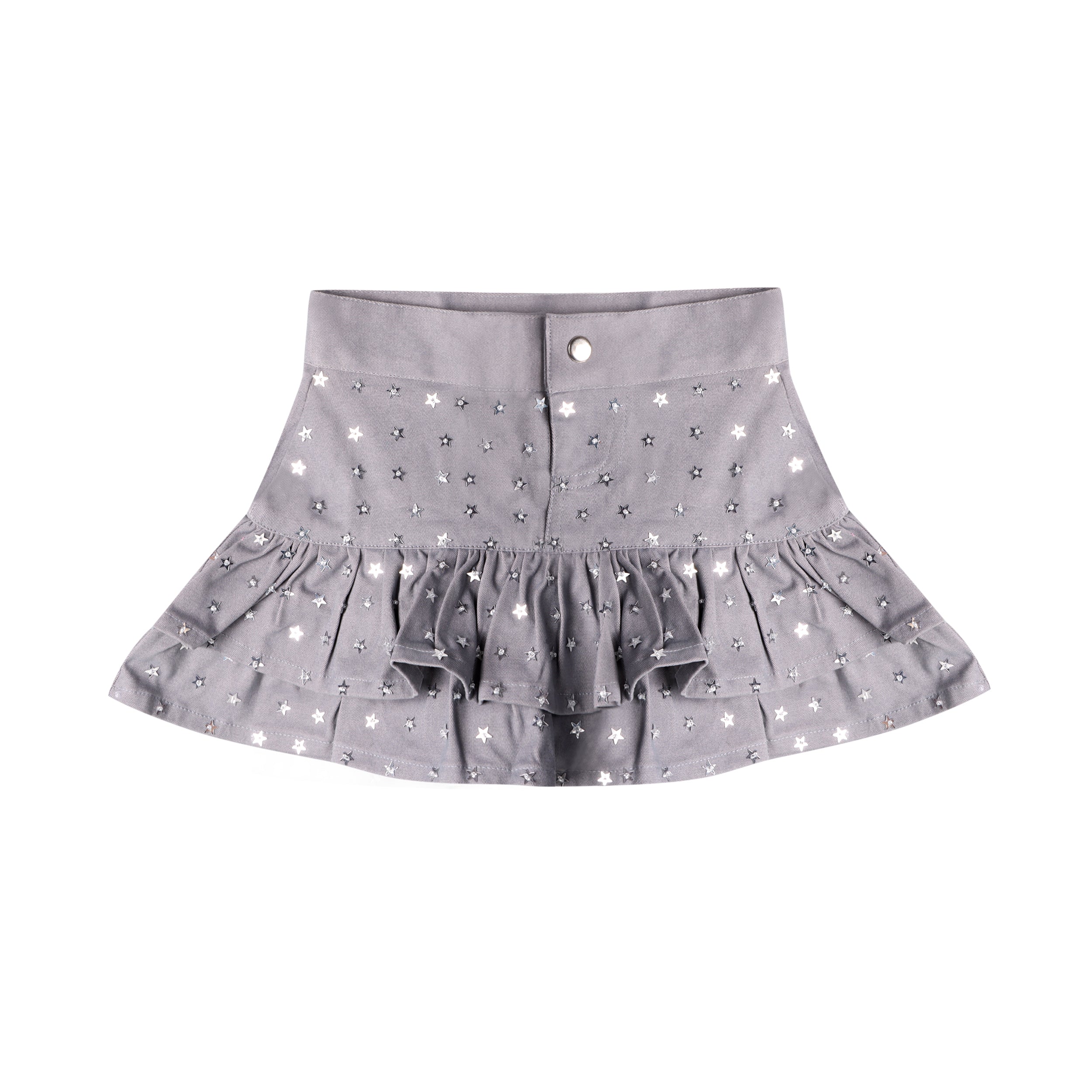 Grey Sequin Stars Denim Skort - piglo kids