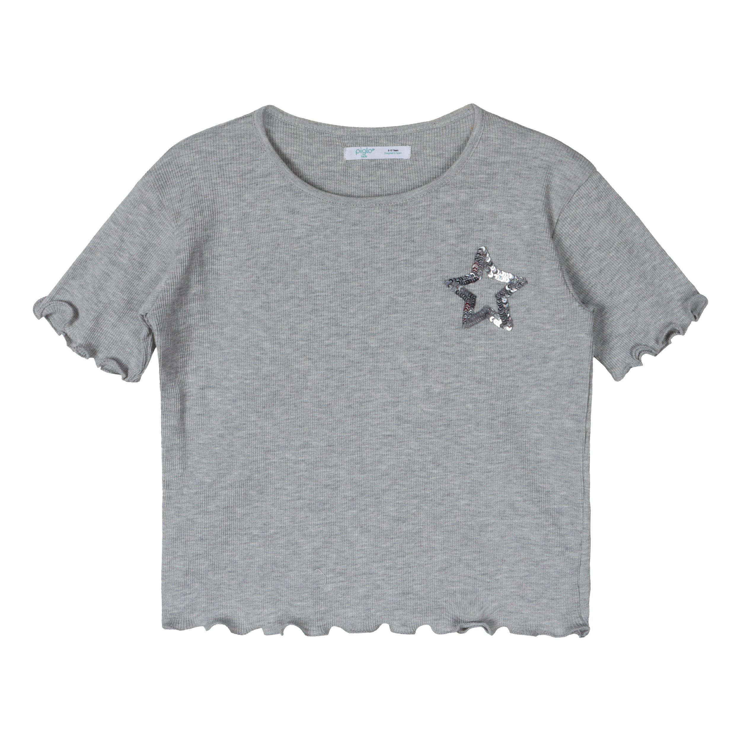 Grey Sequin Star Ribbed Top - piglo kids