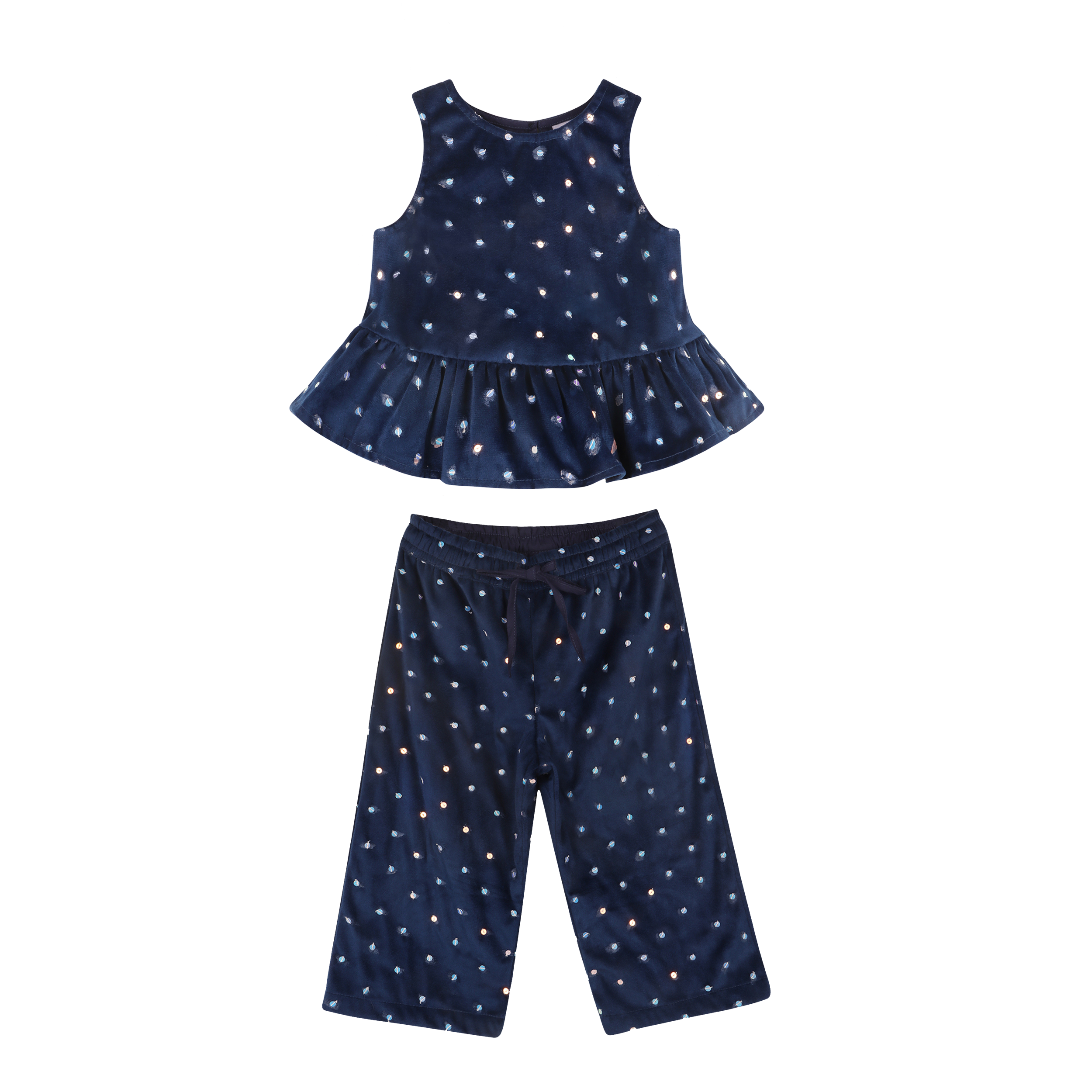 Navy Sequin Velvet Top & Pants Set - piglo kids