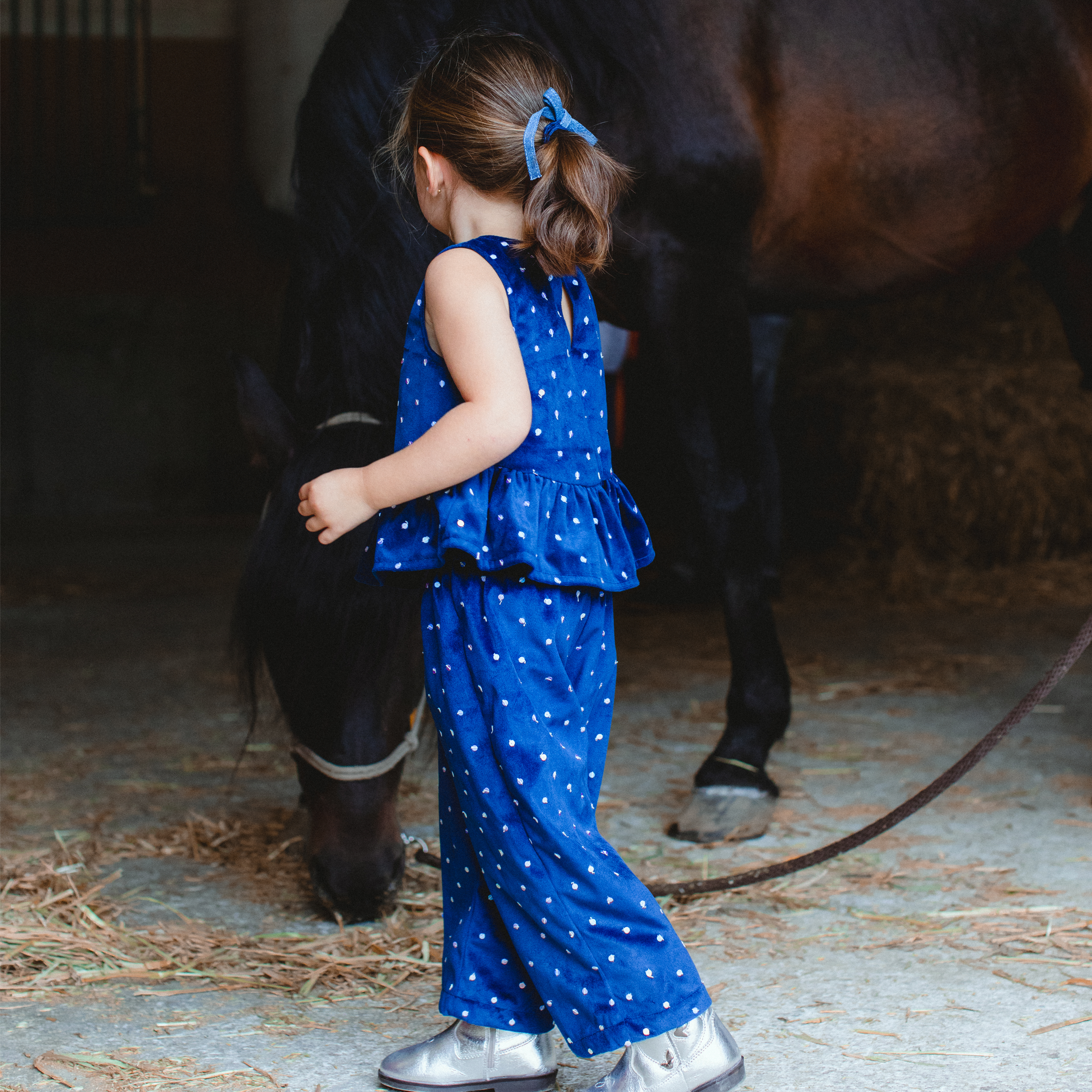Navy Sequin Velvet Top & Pants Set - piglo kids