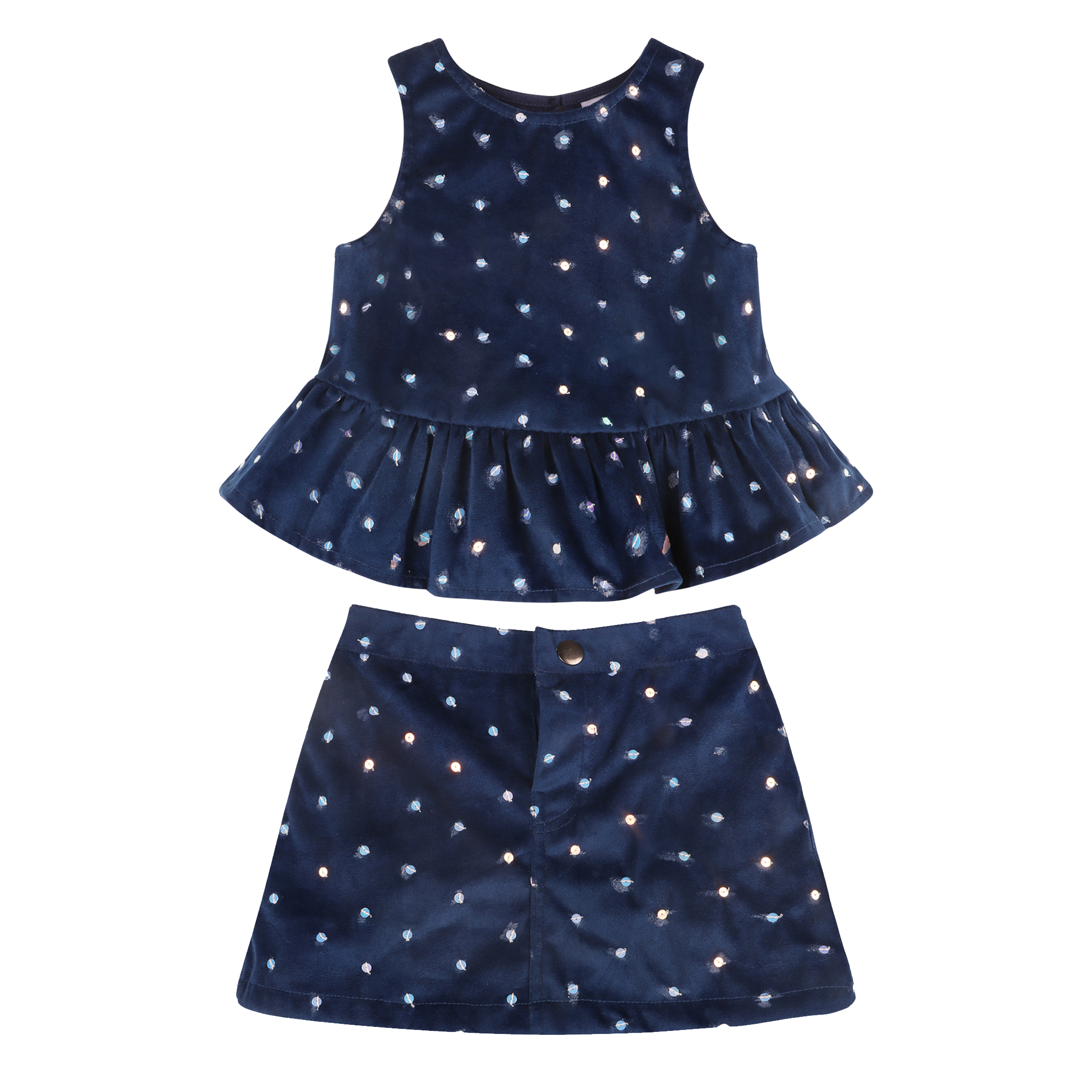 Navy Sequin Velvet Top & Skirt Set - piglo kids