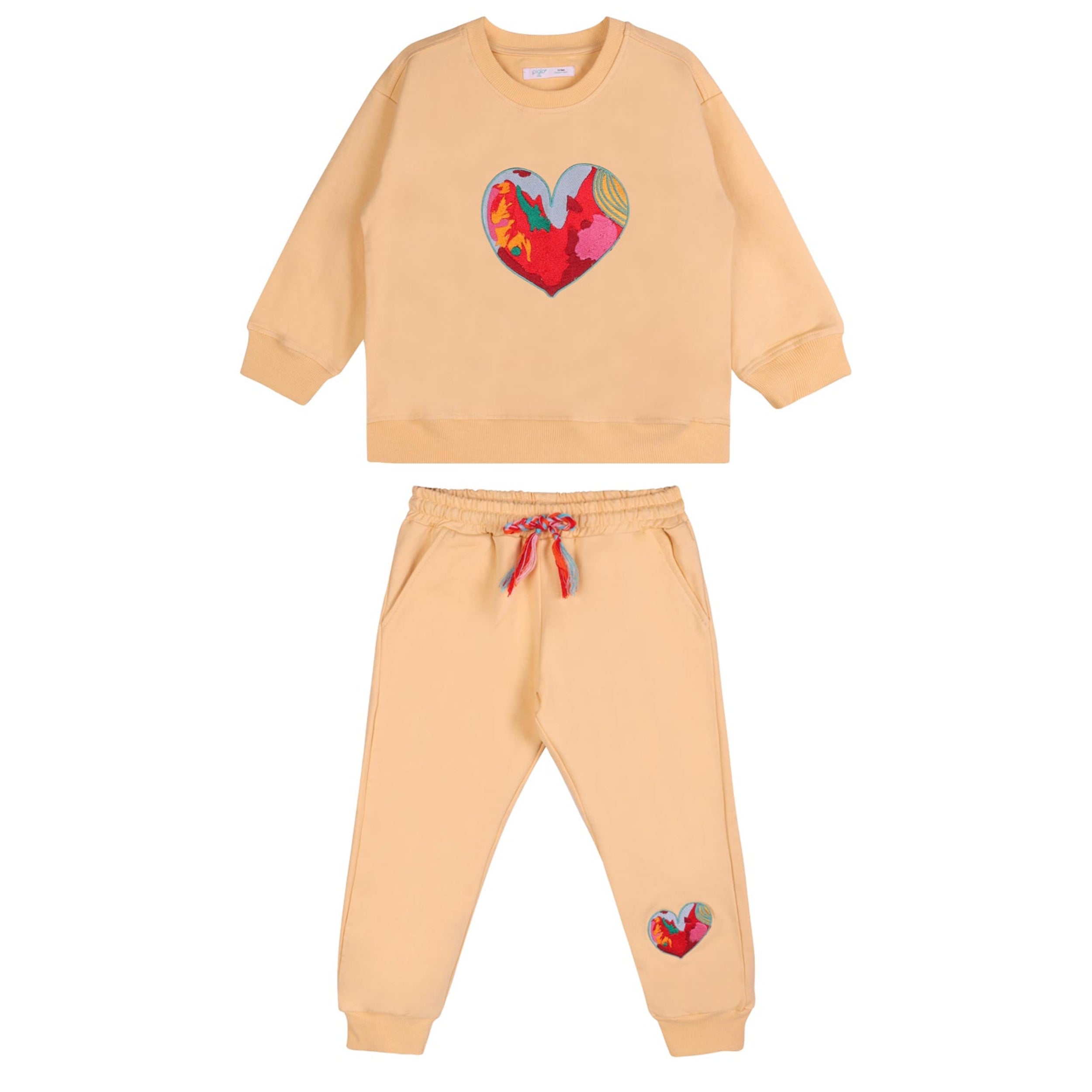 Orange Happy Heart Sweatshirt + Pants Set - piglo kids