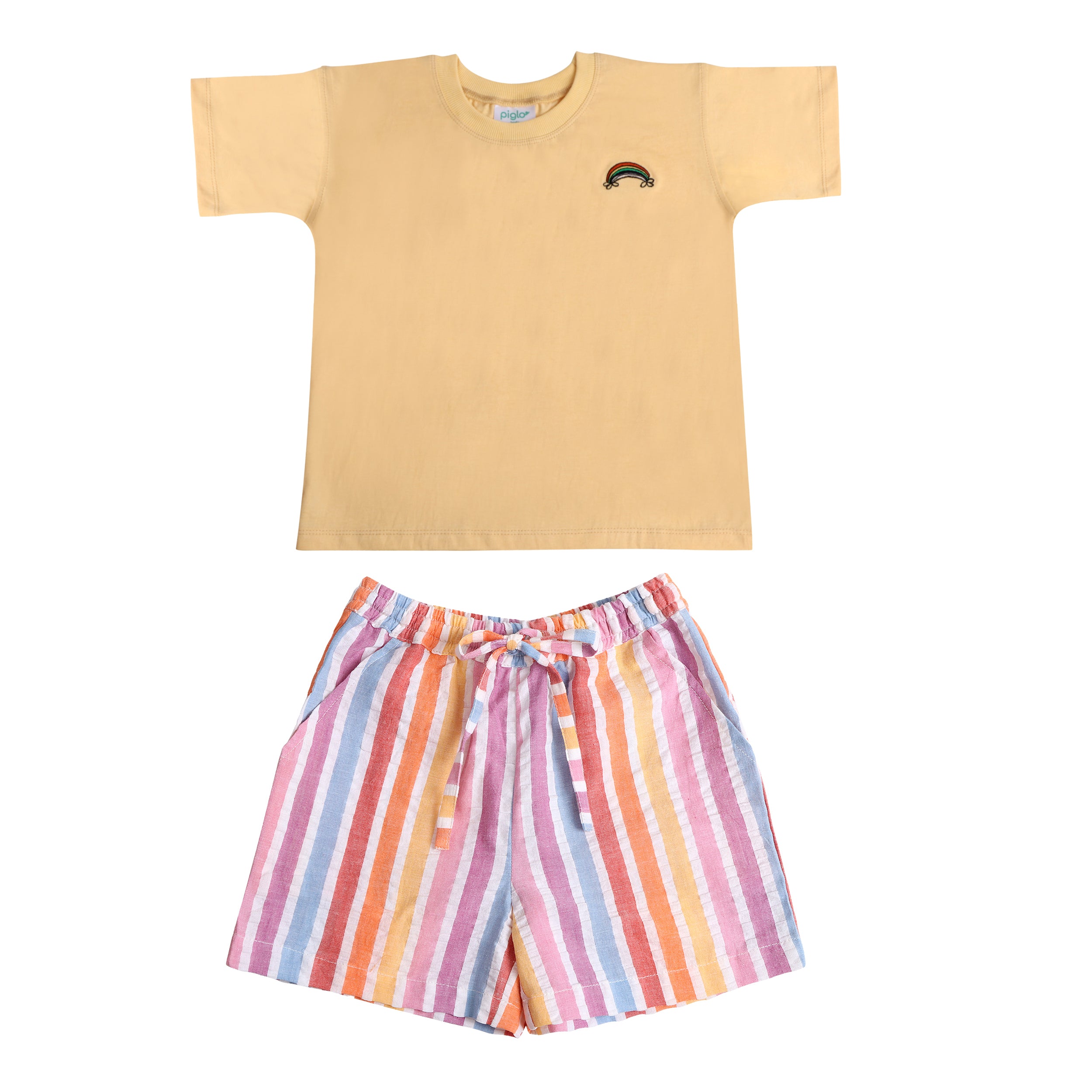 Orange Rainbow T-shirt and Rainbow Bermuda Shorts Set