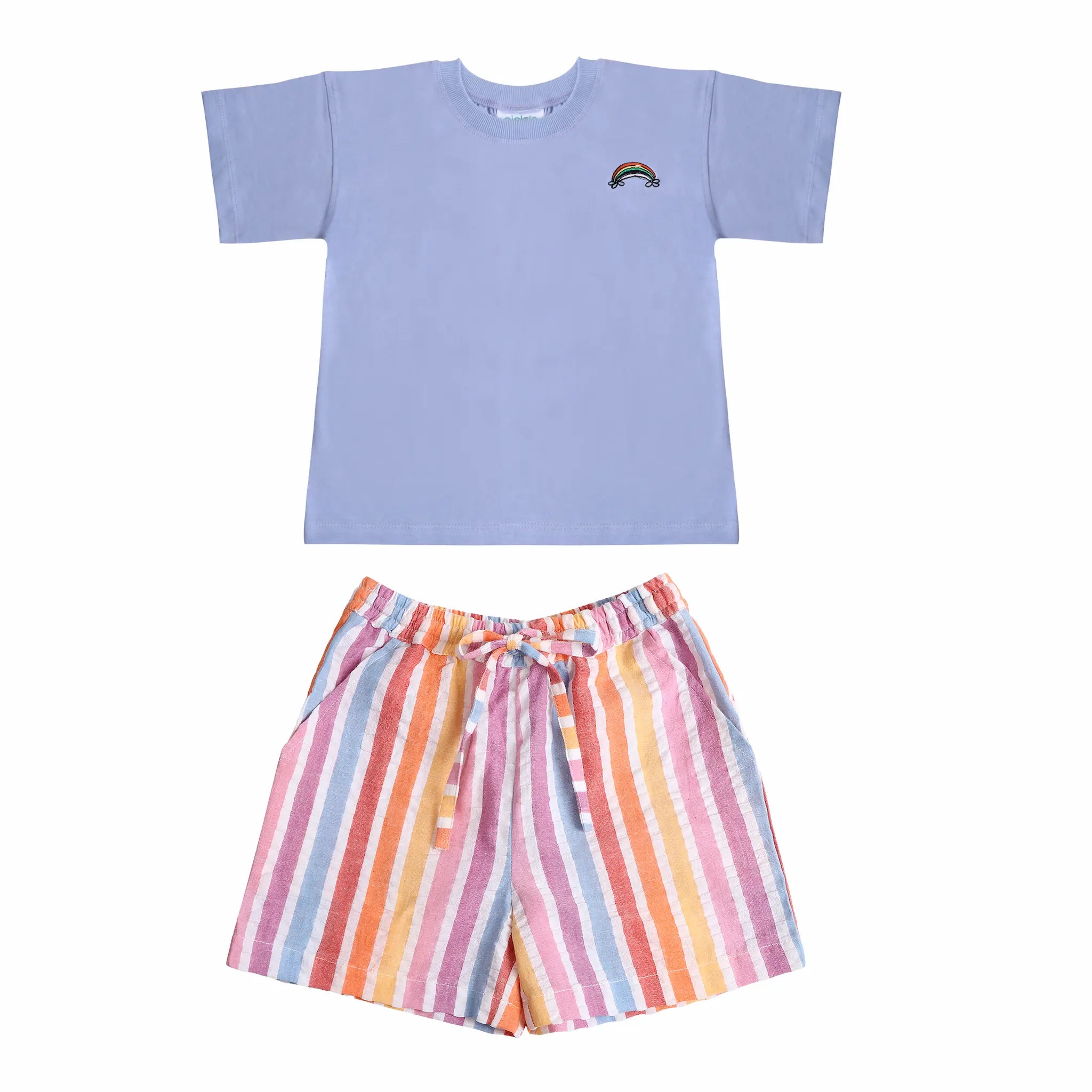 Blue T-shirt and Rainbow Shorts Set