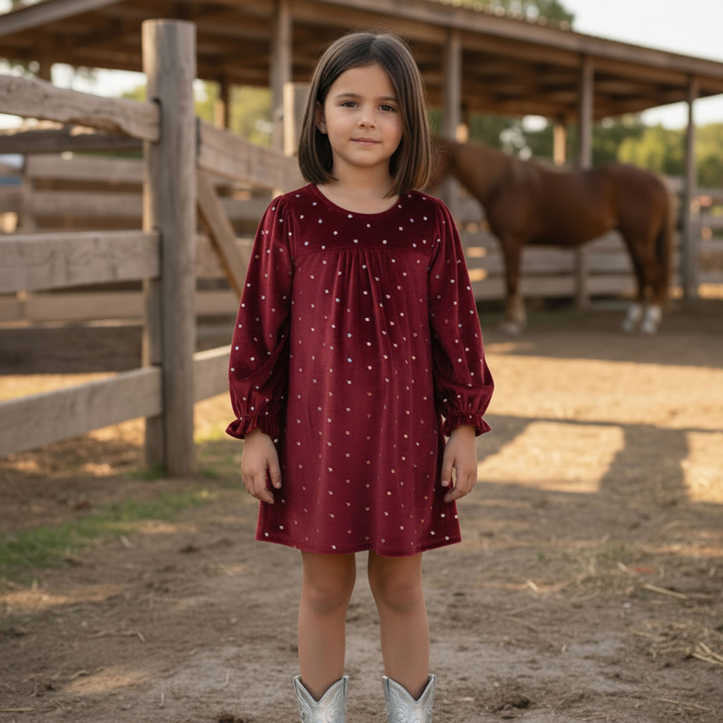 Red Sequin Velvet Long Dress - piglo kids