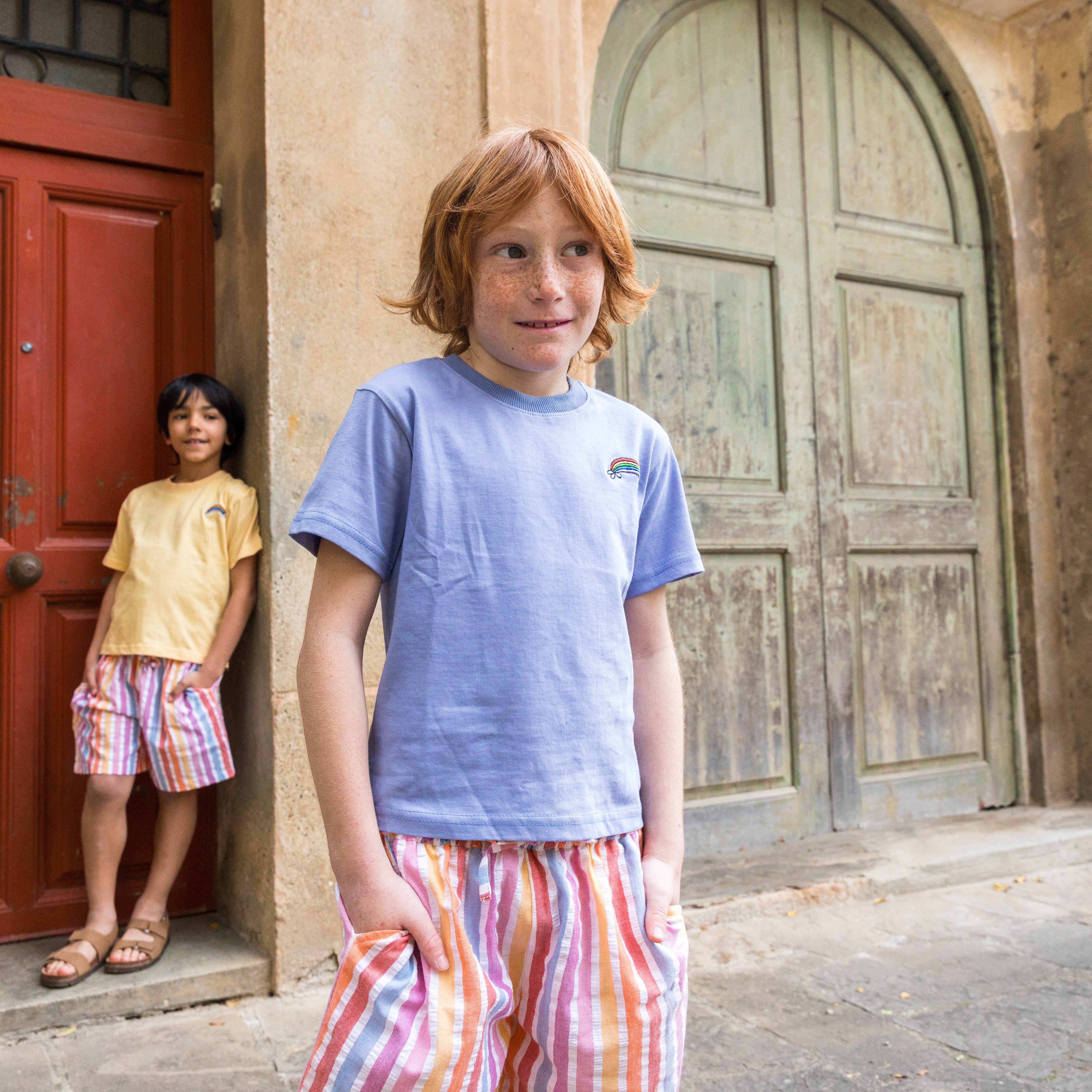 Orange Rainbow T-shirt and Rainbow Bermuda Shorts Set