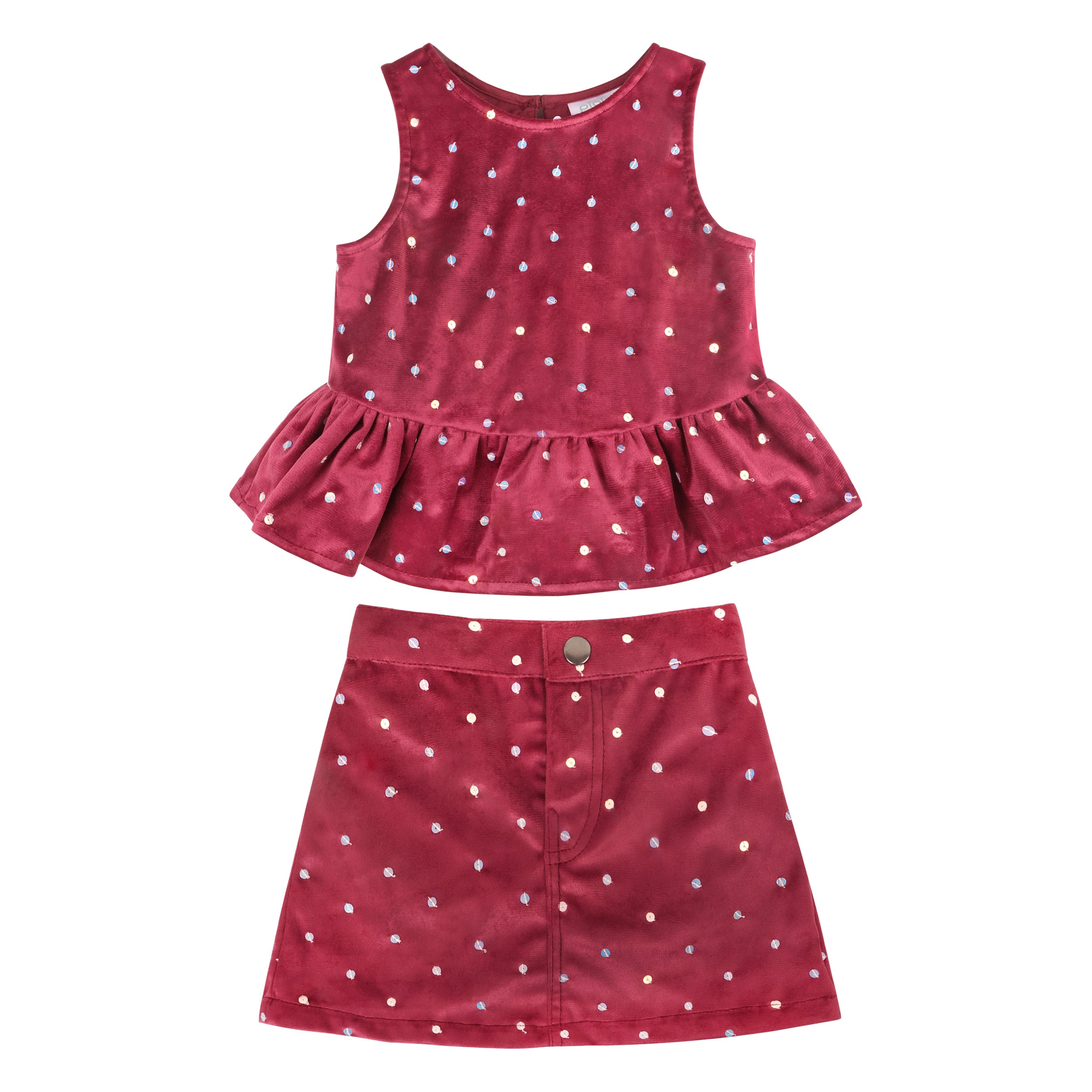 Red Sequin Velvet Top & Skirt Set - piglo kids
