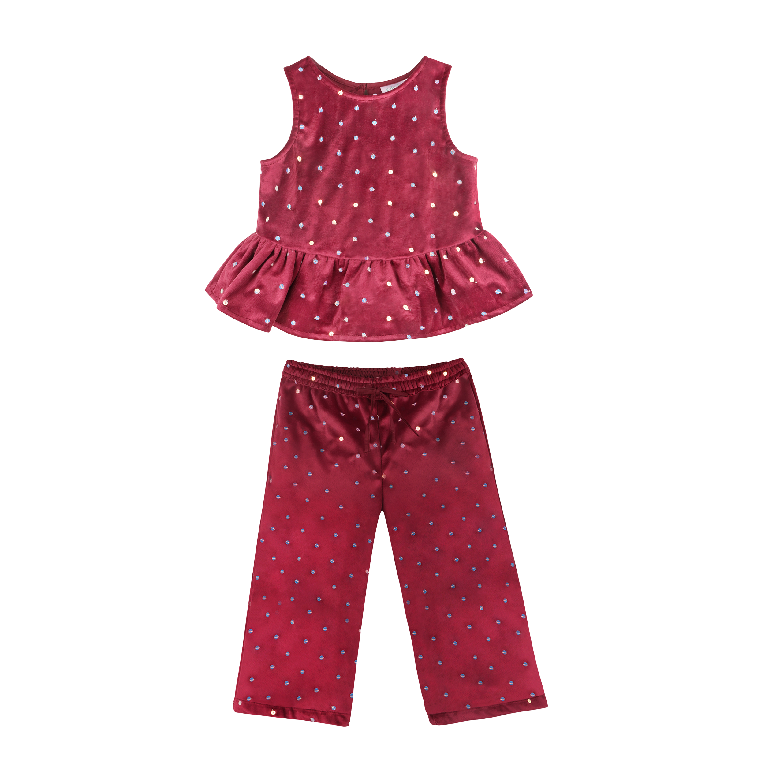 Red Sequin Velvet Top & Pants Set - piglo kids