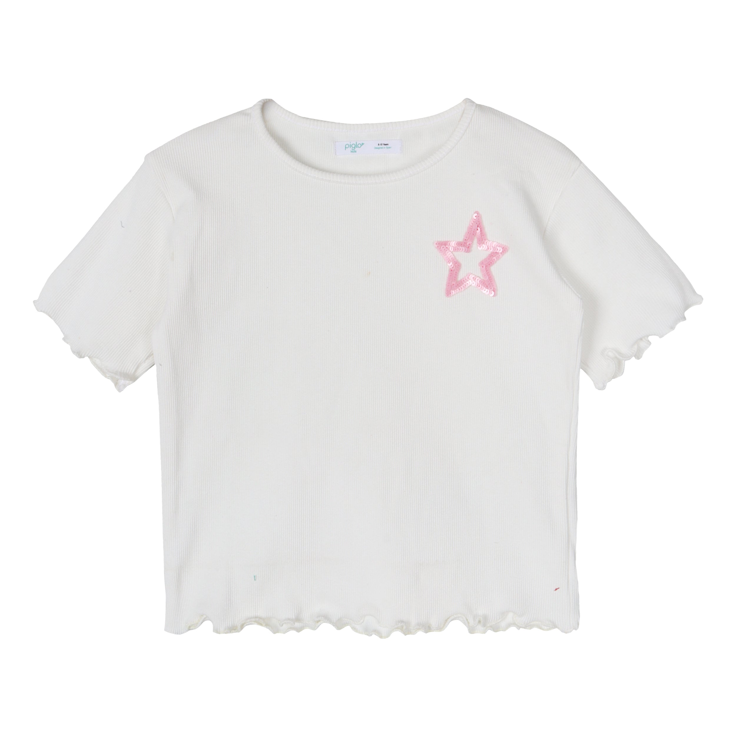 White Sequin Star Ribbed Top - piglo kids