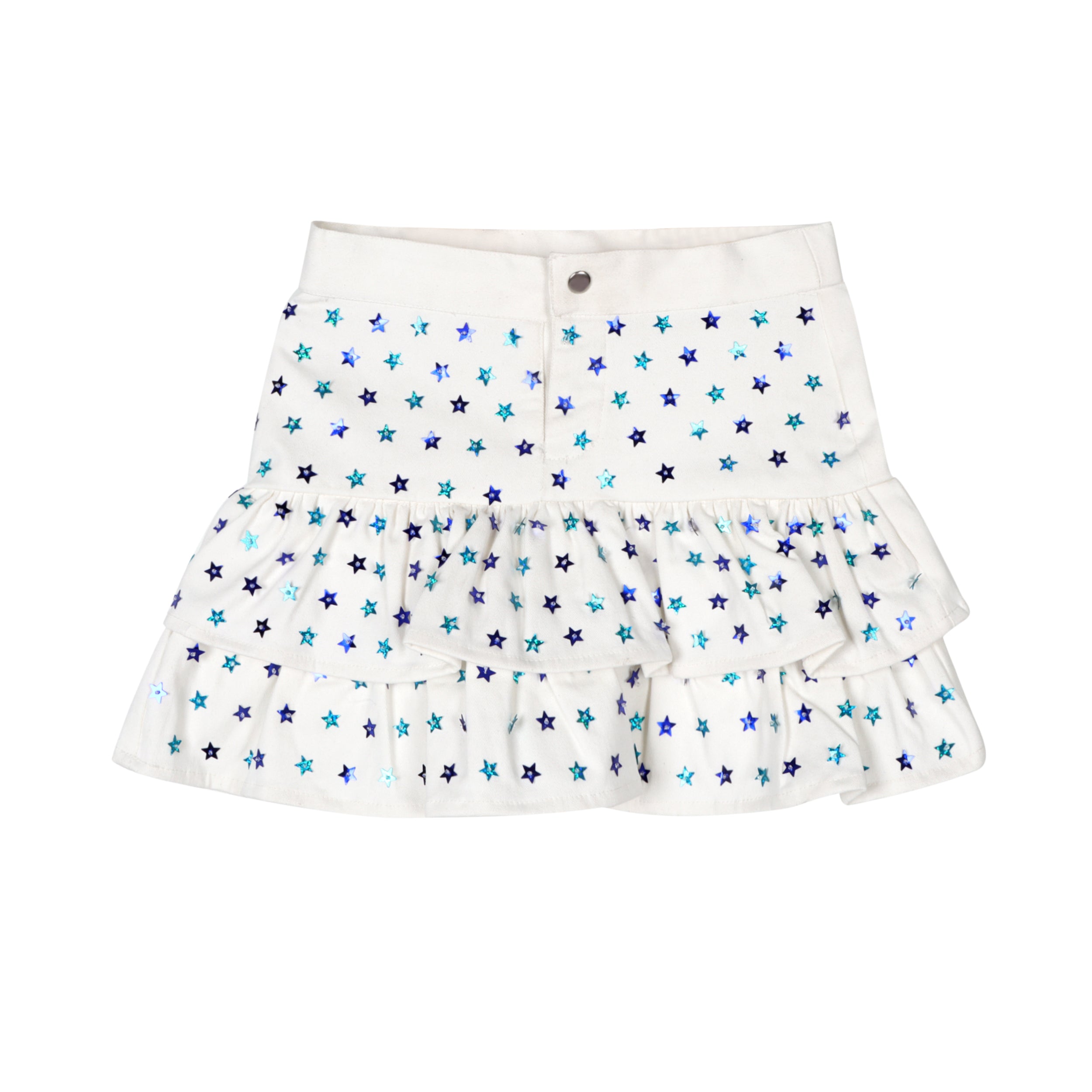 White Sequin Stars Denim Skort - piglo kids