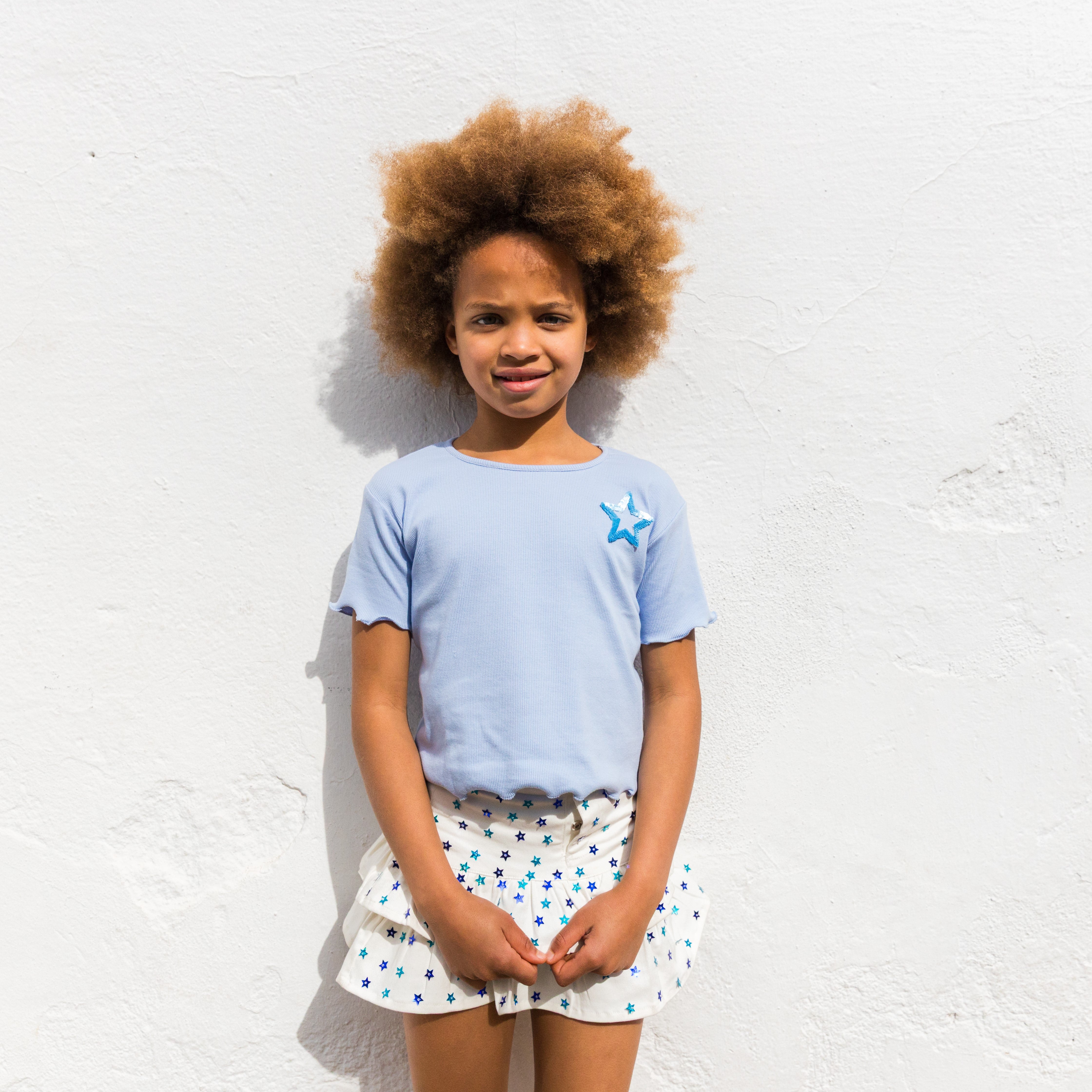 White Sequin Stars Denim Skort - piglo kids