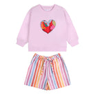 Pink Happy Heart Sweatshirt + Rainbow Shorts Set - piglo kids